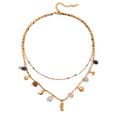 Collar en capas de acero inoxidable dorado con diseño de caballito de mar de vacaciones para mujer de 1 pieza h5 Imagen8