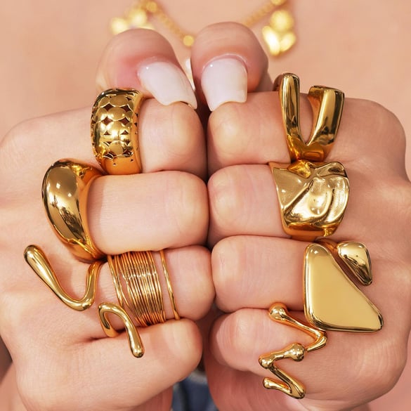 1 Piece Modern Irregular Shape Stainless Steel Gold Color Statement Rings 2