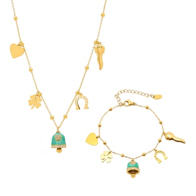 1 Piece Gorgeous Bell Stainless Steel Gold Color Women's Necklaces Sets h5 Picture9