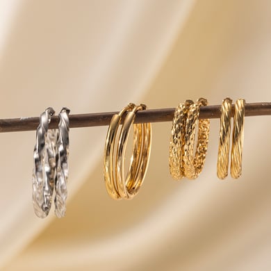 1 Pair Stainless Steel Gold Color Hoop Earrings h5 Picture2