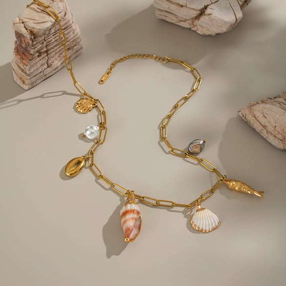 1 Piece Shell Stainless Steel Gold Color Pendant Necklace 2