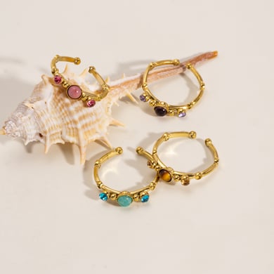 1 Piece Simple Series Retro Irregular Shape Stainless Steel Women's Gemstone Rings h5 Picture3