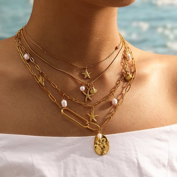 1 stuk zeester roestvrij staal goudkleurige hanger ketting 2