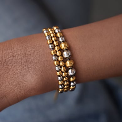 1 stuk casual gemengde goud- en zilverkleurige roestvrijstalen kralenarmbanden h5 Afbeelding8