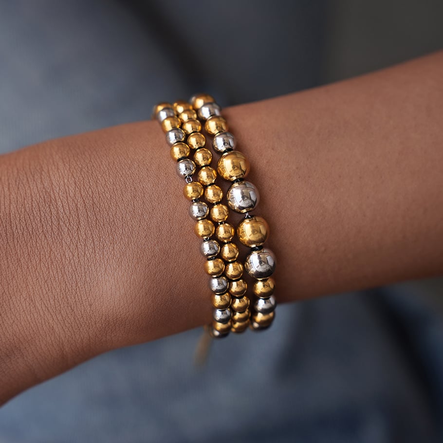 1 stuk casual gemengde goud- en zilverkleurige roestvrijstalen kralenarmbanden Afbeelding8