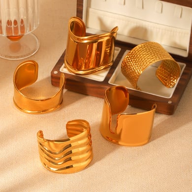 1 Pair Daily Turtle Stainless Steel Gold Color Women's Cuff Bracelets h5 Picture4