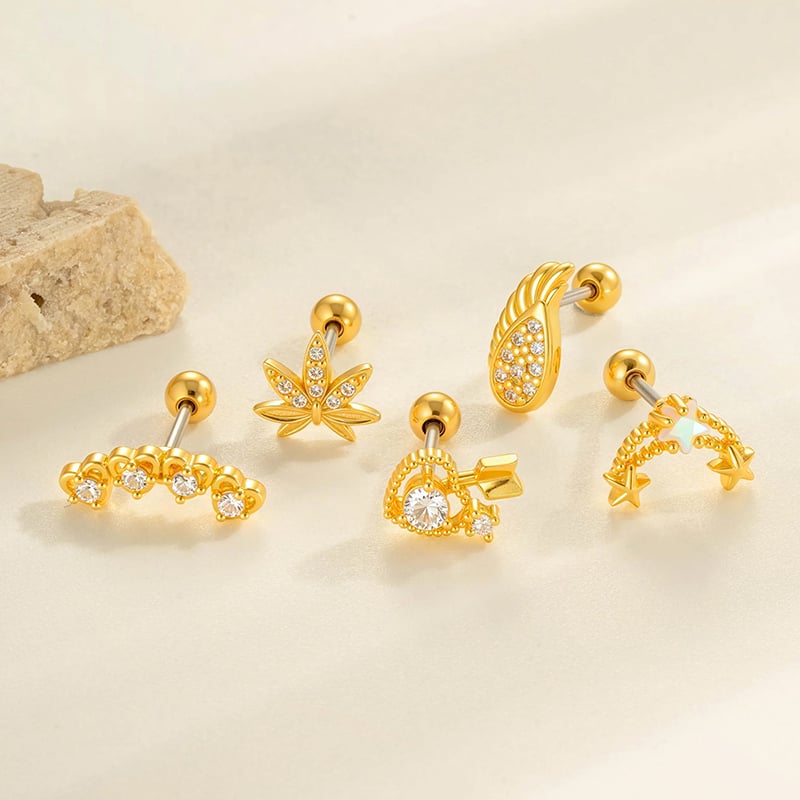 1 pieza de delicados pendientes de perforación de palma de cobre, color dorado y circonita para mujer Imagen4