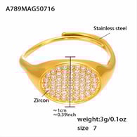A789 - Anello ovale in oro con zircone 5A - Misura 7/Numero 7 Immagine4