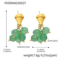 F039-Golden Green Glass Earrings Picture2