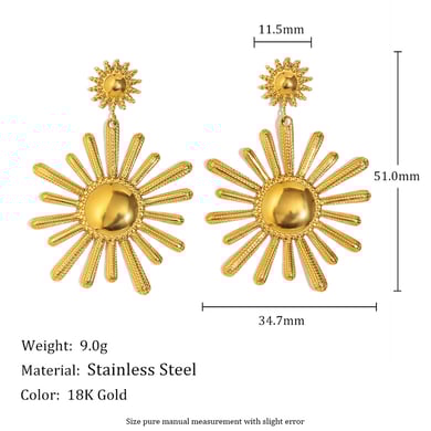 1 Pair Daily Sun Shape Stainless Steel Gold Color Women's Drop Earrings h5 Picture2
