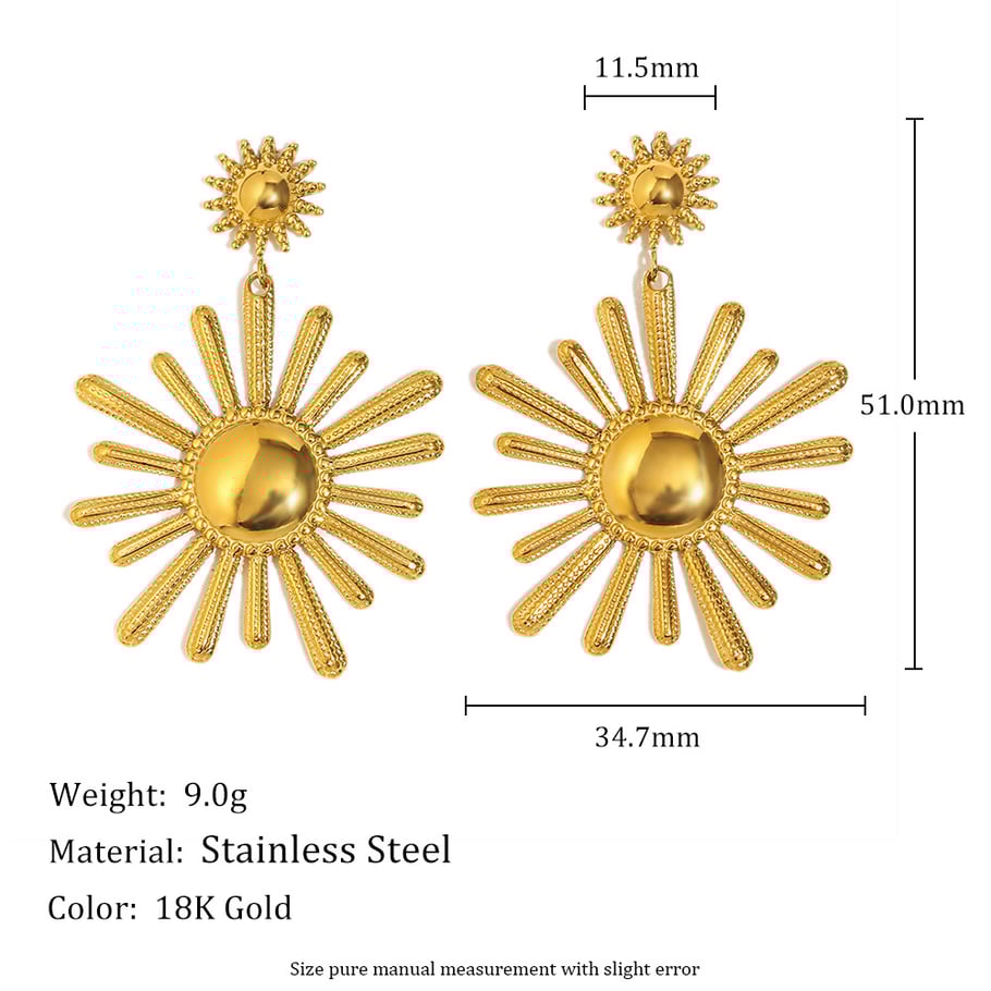 1 Pair Daily Sun Shape Stainless Steel Gold Color Women's Drop Earrings Picture2