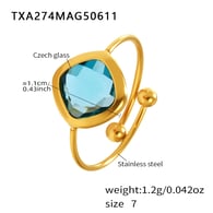 TXA274-Golden Light Blue Glass Stone Ring/No.7 Picture5