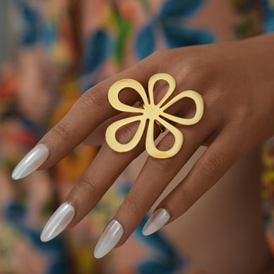 1 Piece  Retro Flower Stainless Steel  Gold Color Women's Statement Rings h5 Picture7