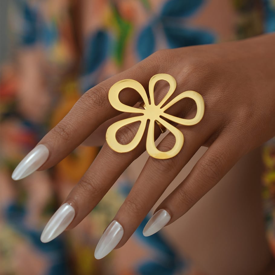 1 Piece  Retro Flower Stainless Steel  Gold Color Women's Statement Rings Picture7
