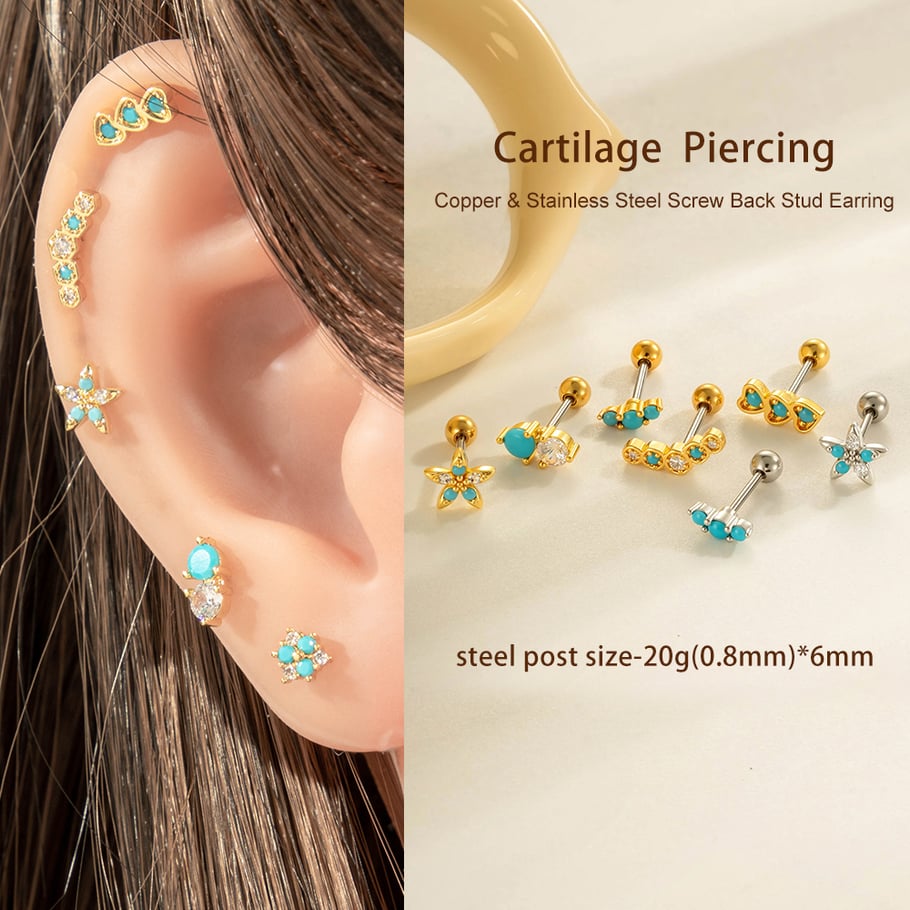 1 Piece Heart Copper Gold Color Zircon Piercing Earring h5Picture4