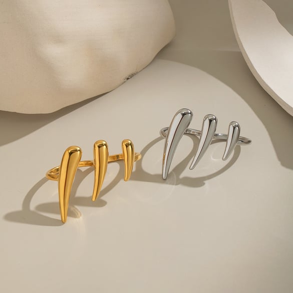 1 stuk eenvoudige dagelijkse statement ringen van roestvrij staal met onregelmatige vorm en gouden kleur 2