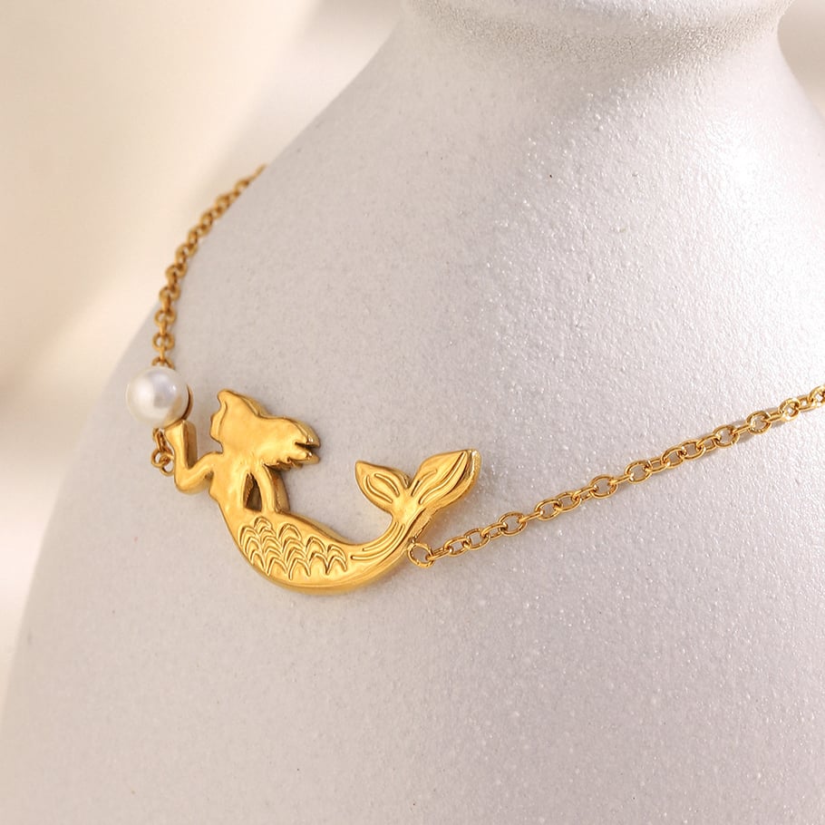 1 Piece Mermaid Shape Stainless Steel Gold Color Women's Charm Bracelets Picture3