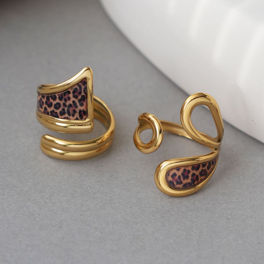 1 pezzo semplice casual leopardato anelli in acciaio inossidabile Immagine8