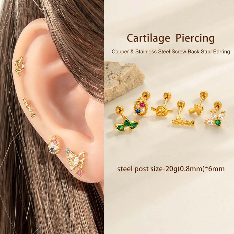 1 pieza de exquisitos pendientes de mariposa con circonitas de color cobre y dorado para mujer. Imagen5