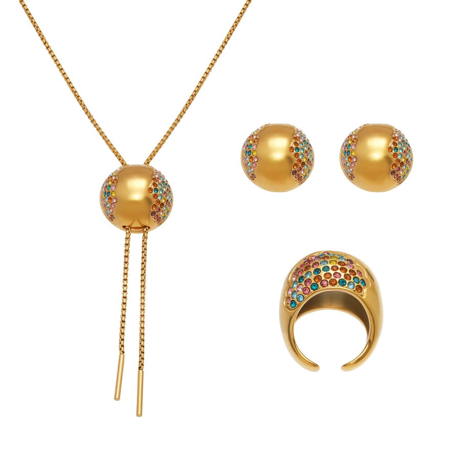 Set di gioielli da donna in acciaio inossidabile semicircolare color oro con zirconi, 1 pezzo Immagine9