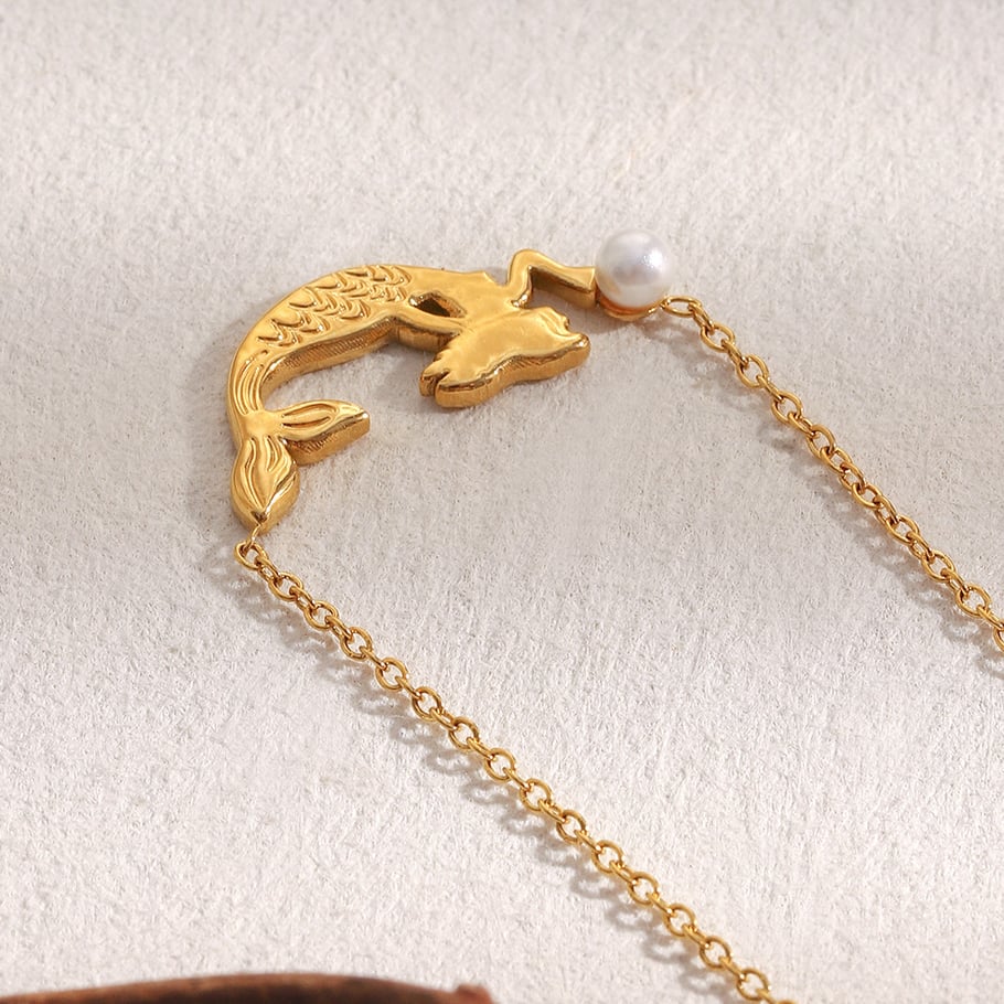 1 Piece Mermaid Shape Stainless Steel Gold Color Women's Charm Bracelets Picture6