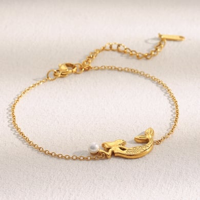 1 Piece Mermaid Shape Stainless Steel Gold Color Women's Charm Bracelets h5 Picture5