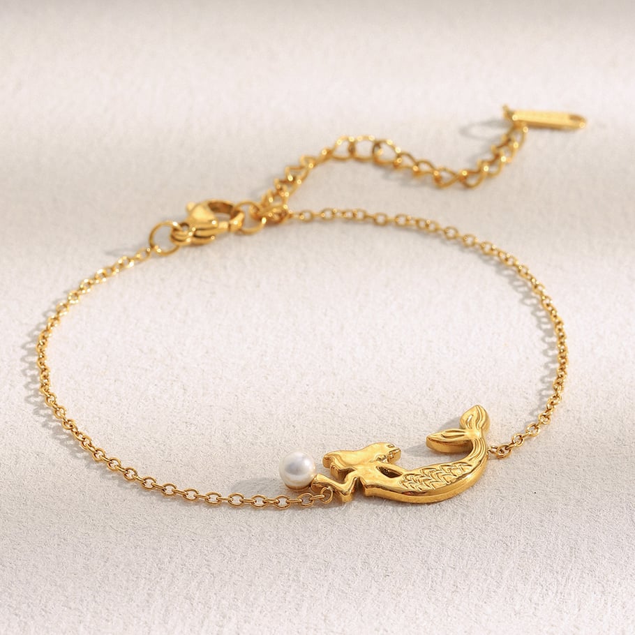 1 Piece Mermaid Shape Stainless Steel Gold Color Women's Charm Bracelets Picture5