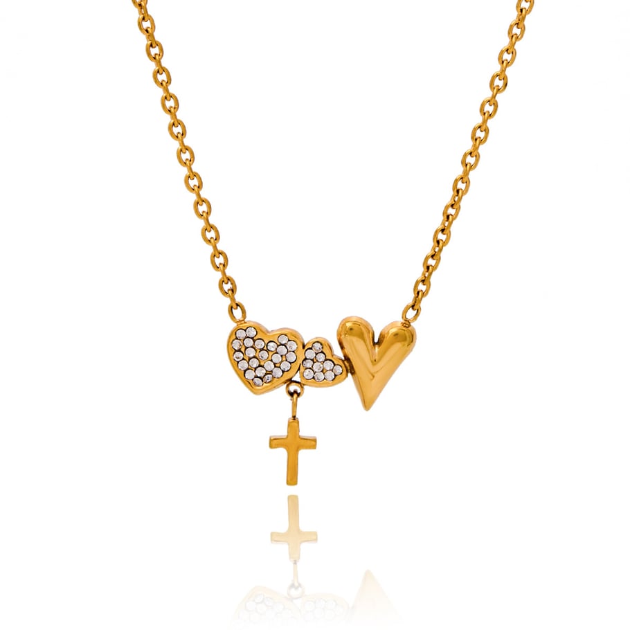 1 collar con colgante de corazón y cruz de acero inoxidable dorado para mujer Imagen6