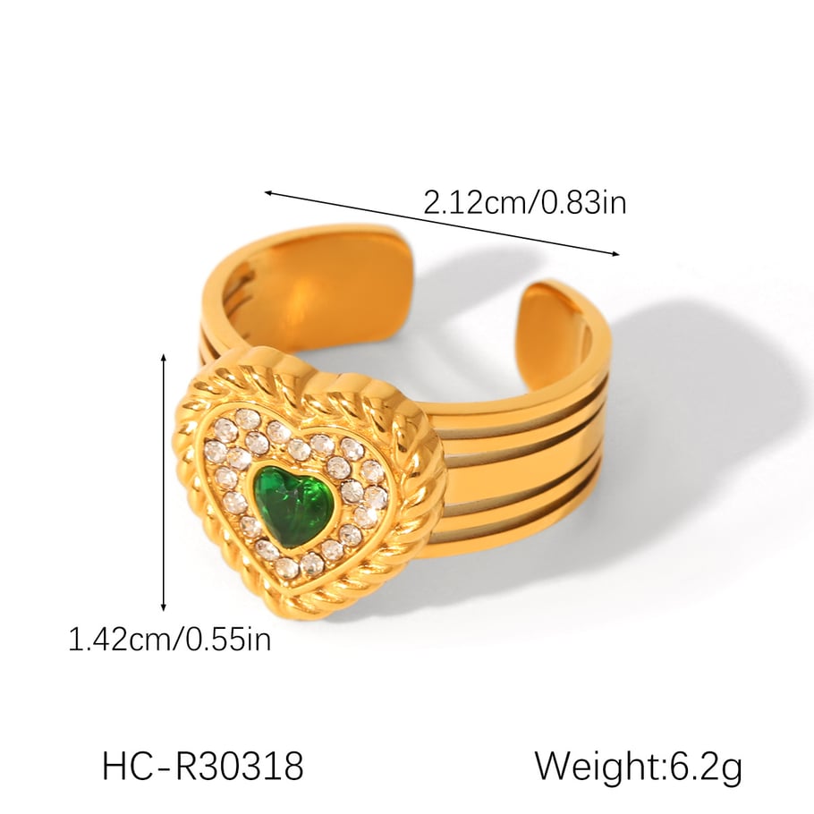 1 par de anillos de acero inoxidable con diseño de corazón de la serie Simple Imagen2