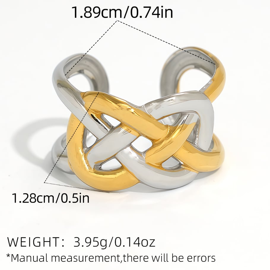 1 Piece  Casual Woven Stainless Steel  Gold Color Statement Rings Picture2