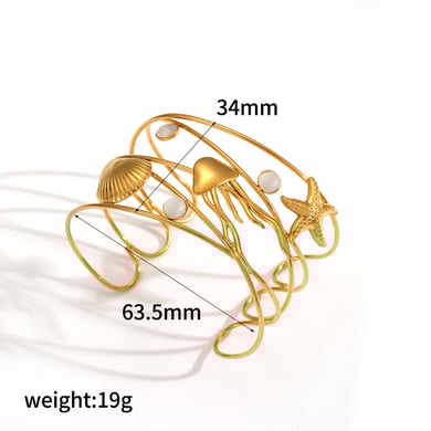 1 Stück Ins Style Oceanic Edelstahl Goldfarbenes Manschettenarmband h5 
