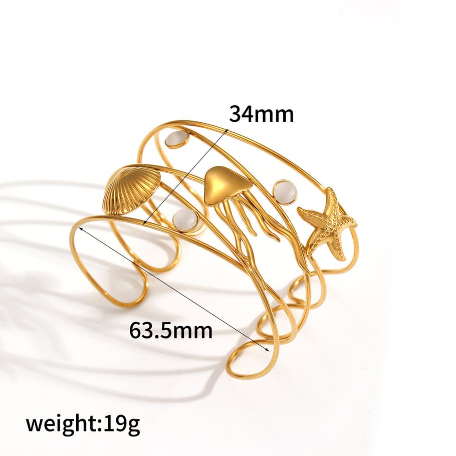 1 Stück Ins Style Oceanic Edelstahl Goldfarbenes Manschettenarmband 