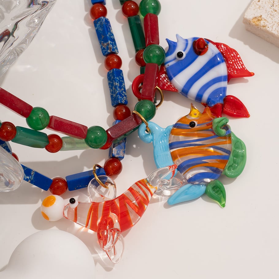 1 Piece Transparent Glass Fish Natural Stones Women's Beaded Necklaces Picture4