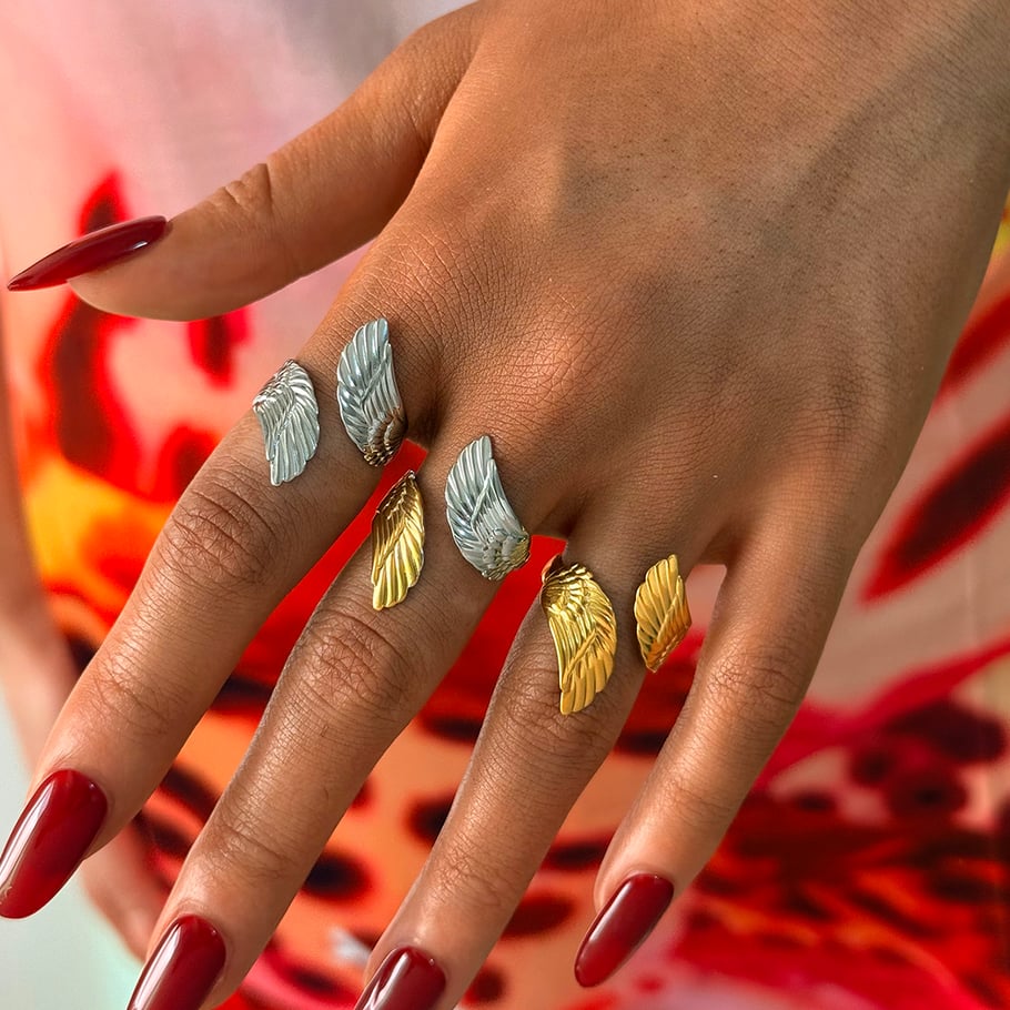1 Piece Simple Series Natural Wings Stainless Steel  Women's  Statement Rings Picture4