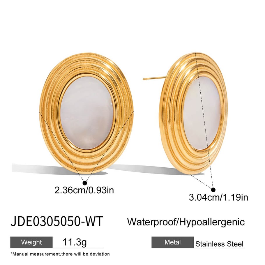 1 Pair Classic Series Retro Oval Stainless Steel Gold Color Women's Stud Earrings h5Picture2