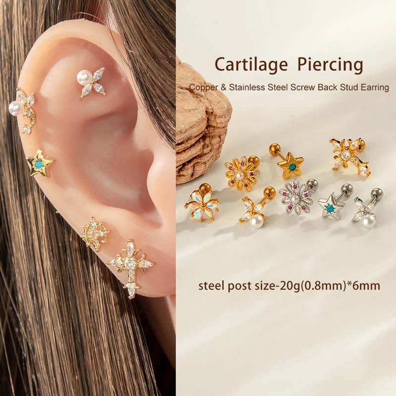 1 pieza de pendientes de perforación intrincados de cobre dorado con circonitas para mujer Imagen5