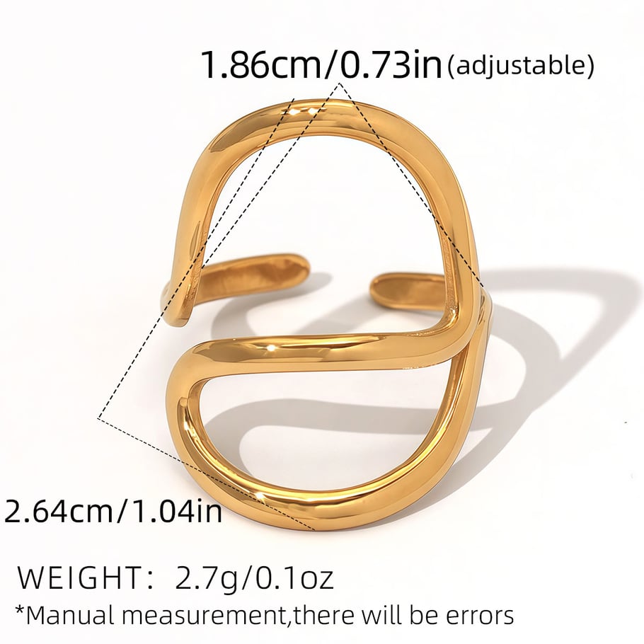 Anillos llamativos de acero inoxidable dorados con forma irregular informal de 1 pieza Imagen2