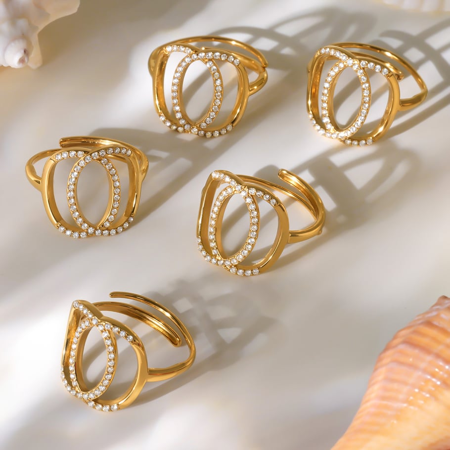 1 pezzo classico anello Infinity in acciaio inossidabile color oro con zirconi Immagine6
