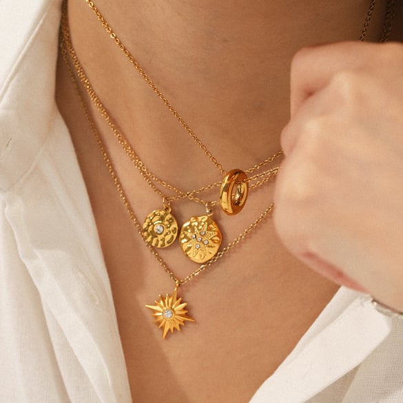 1 Piece Circle Stainless Steel Gold Color Zircon Women's Pendant Necklaces