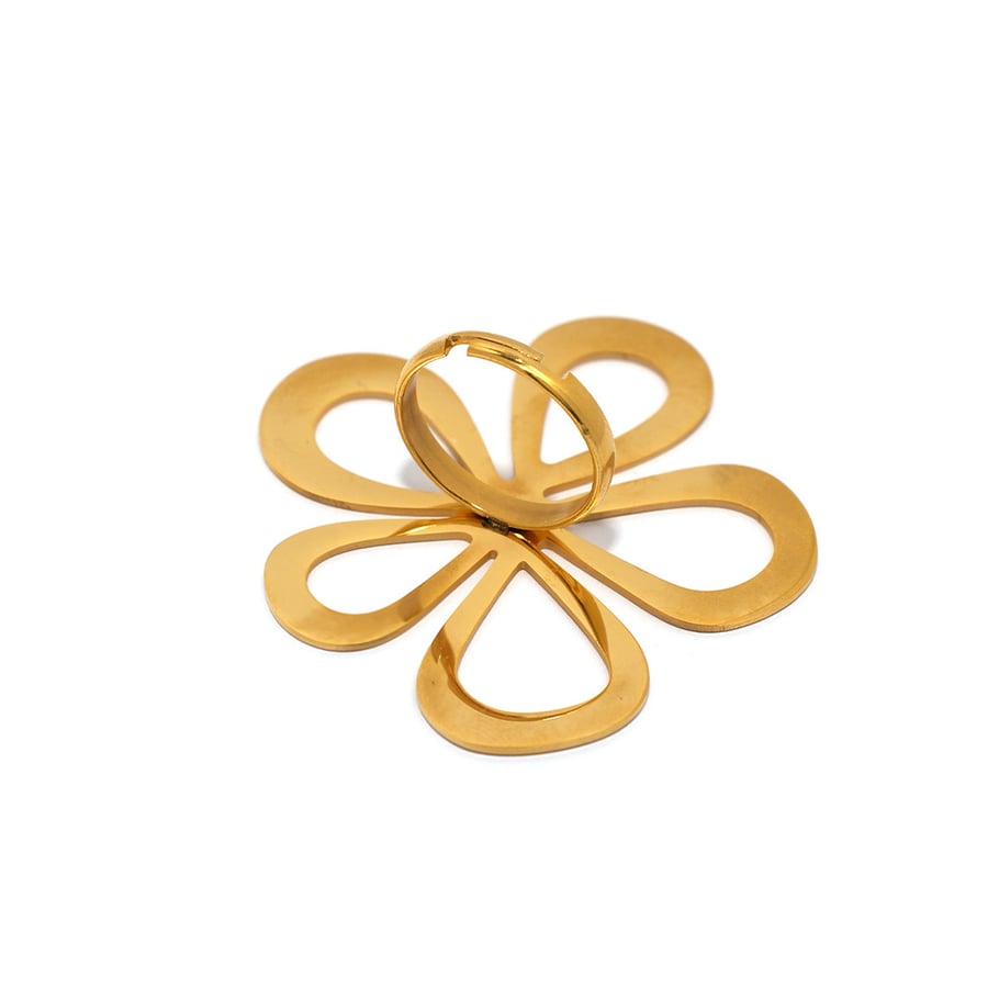 1 Piece  Retro Flower Stainless Steel  Gold Color Women's Statement Rings 