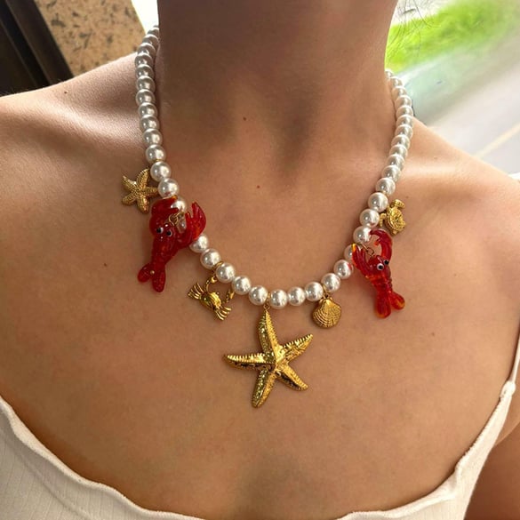 1 Piece Glaze Lobster Beaded Necklace