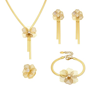 Set di gioielli da donna in acciaio inossidabile color oro con zirconi, 1 pezzo classico h5 Immagine9