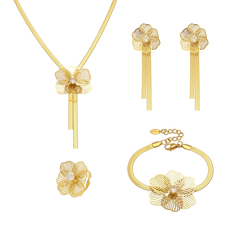Set di gioielli da donna in acciaio inossidabile color oro con zirconi, 1 pezzo classico Immagine9