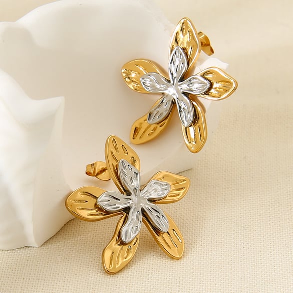 1 Paar luxuriöse Retro-Blumen-Ohrstecker aus Edelstahl für Damen