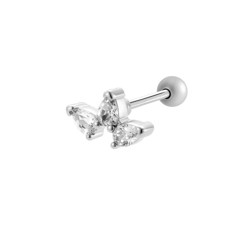 1 Piece Shinning Leaf Copper Gold Color Zircon Women's Piercing Earrings 