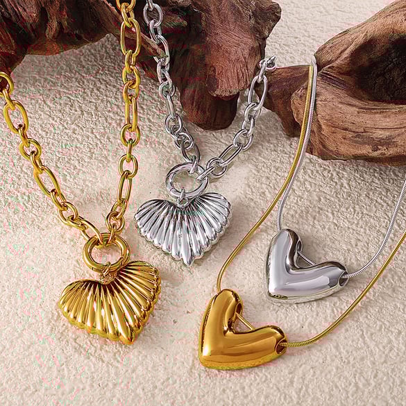 1 Piece Heart Stainless Steel  Gold Color Pendant Necklace