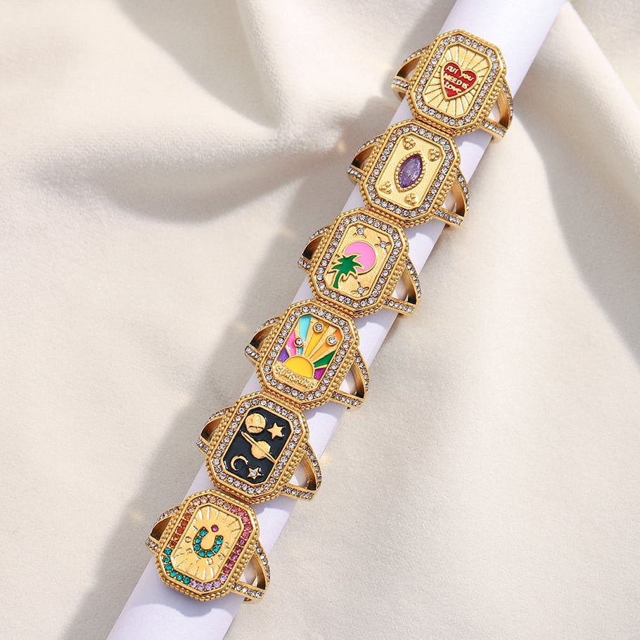 1 Piece Retro Tarot Stainless Steel Gold Color Statement Ring Picture3