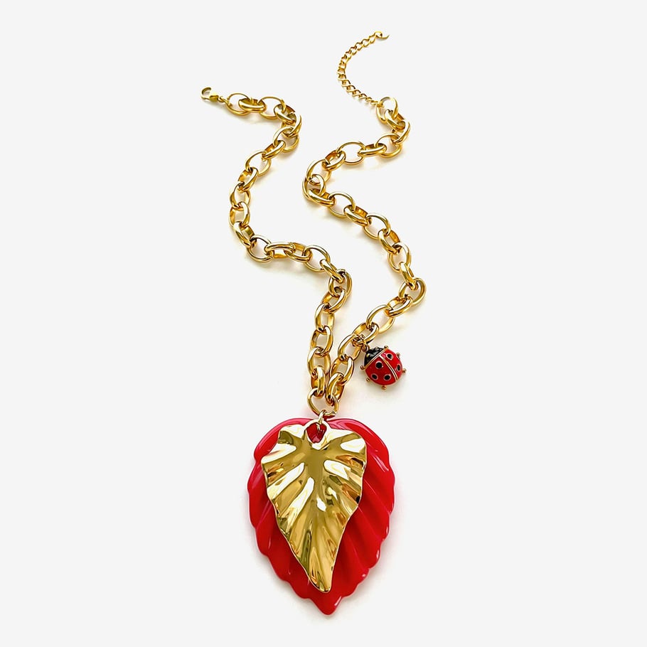 1 Piece Leaf Stainless Steel Gold Color Pendant Necklace 