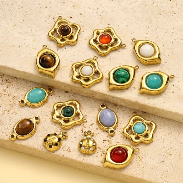 1 Piece Classic Flower Natural Stones Gold Color Women's Pendants 2