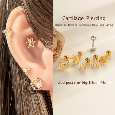 1 Adet Çiçek Bakır Altın Rengi Zirkonyum Piercing Küpe h5 Resim4
